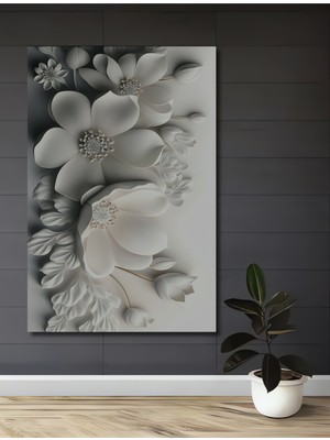 Teona Ahşap Beyaz Çiçeklerin Zarafeti Yağlı Boya Görünümlü Dekoratif Ahşap Ev,antre,salon,ofis,mutfak Tablo