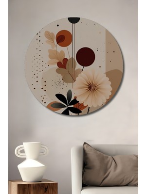 Teona Ahşap Modern Çiçek Esintili Yağlı Boya Görünümlü Ahşap Dekoratif Tablo Yuvarlak Duvar Tablosu