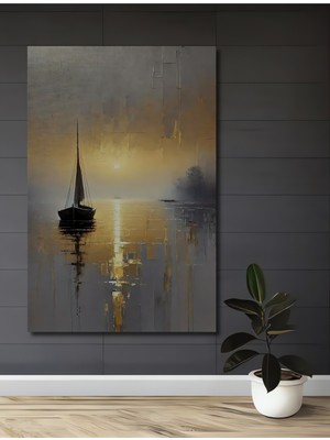 Teona Ahşap Altın Vurgulu Gızemlı Yelkenli Ahşap Dekoratif Ev,antre,salon,ofis,mutfak,yatak Odası Tablo