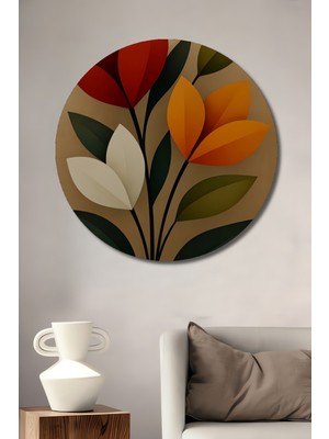 Teona Ahşap Soyut Yaprak Tasarım Ahşap Dekoratif Tablo Yuvarlak Duvar Tablosu
