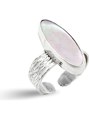 Oya Silver Ayarlanabilir Oval Iri Sedefli Gümüş Kadın Yüzük [OYSY106]