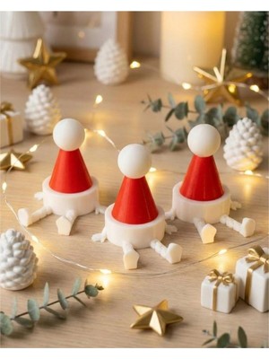 Yeni Yıl Özel Sınırlı Stok Oturan Yılbaşı Şapkası Figürü 1 ADET - Hediyelik, Biblo,figür, aksesuar, dekorasyon, oyuncak, araba süsü, ev süsü, Nycruin3D