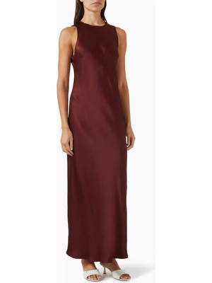 Asceno Valencia Ipek Saten Elbise Burgundy Maroon