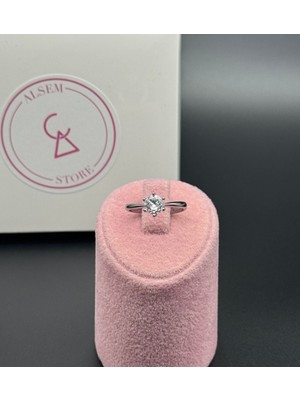 Alsem 925 Ayar Gümüş Kaplama Yuvarlak Tektaş Yüzük , Söz ve Nişan Yüzüğü ,pırlanta Kesim Yüzük