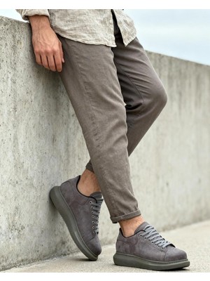 Kapsulavm Yüksek Taban Günlük Ayakkabı  Gri Süet (Yeşil Taban)