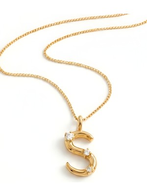 Parmas Design Harfli Zirkon Taşlı Kişiye Özel 925 Ayar Gümüş Kadın Kolye