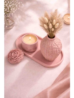 Rozella Aura Soft Pink Dekoratif Vazo & Mumluk Seti | Modern Home Object