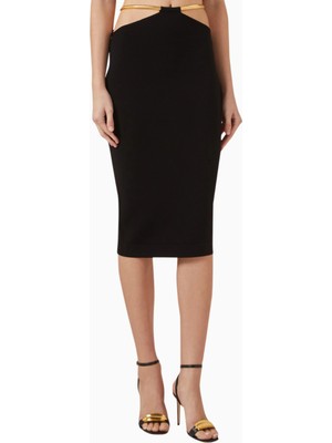 Elisabetta Franchi Jewel Snake, Triko, Zincir Detaylı Işıltılı Midi Etek