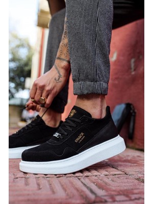 Kapsulavm Yüksek Taban Günlük Süet Ayakkabı  Siyah (Beyaz Taban)