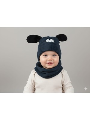 🐻 Ponponlu Ayıcık Detaylı Kışlık Örgü Bere ve Atkı Takımı (Camel/hardal)