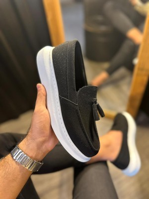 Kapsulavm Günlük Spor Klasik Ayakkabı  Siyah Süet (Beyaz Taban)