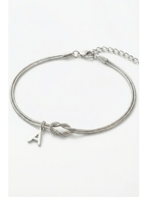 Parmas Design Harfli Kişiye Özel Düğüm Halat 925 Ayar Gümüş Kadın Bileklik