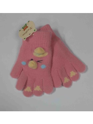 4-8 Yaş Kız Çocuk Ördek Figürlü Kabartmalı Peluş Eldiven 14X8CM