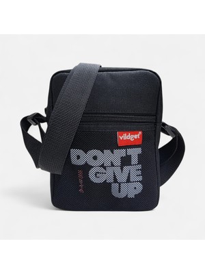 Vildget Siyah File ve Slogan Detaylı Çapraz Çanta Crossbody Bag 18X14X5