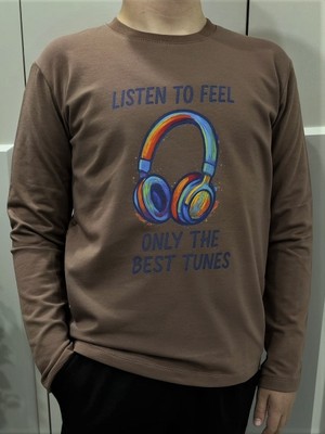 Pidal Giyim Renkli Kulaklık Baskılı Pamuklu Uzun Kollu Unisex Çocuk Sweatshirt