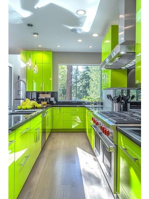 Createfol Kendinden Yapışkanlı Parlak Yeşil Folyo Mutfak Dolap Masa Kendinden Yapışkanlı