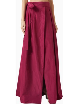Pinko Belted Maxi Skirt Lüks, Kırmızı Taffeta Etek Tonal Kemer Detaylı