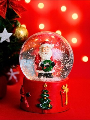 Yılbaşı LED Işıklı Kar Küresi Noel Baba Figürlü 9 cm Orta Boy