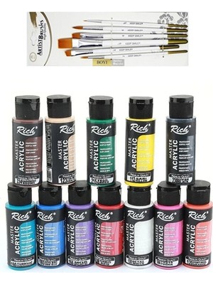 Rich Mastermix Akrilik Boya Seti 12 Renk 60 Cc + KEEP SMİLE Fırça Seti