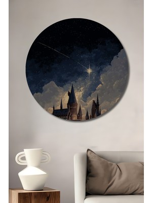 Teona Ahşap Hogwarts Şatosu Pixel Art Görünümlü Modern Sanat Ahşap Dekoratif Tablo Yuvarlak Duvar Tablosu
