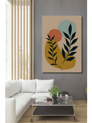 Teona Ahşap Modern Soyut Yaprak Desenli Geometrik Şekiller Yağlı Boya Görünümlü Ahşap Dekoratif Tablo
