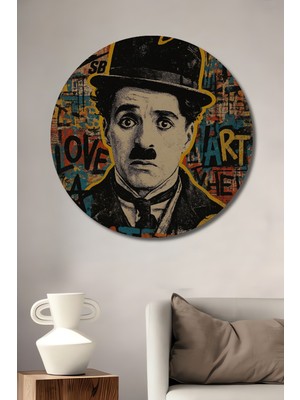 Teona Ahşap Charlie Chaplin Graffiti Sanat Tablosu Yuvarlak Duvar Tablosu