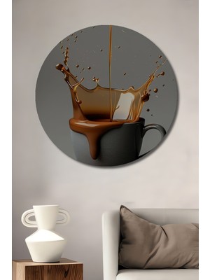 Teona Ahşap Kahve Patlaması Yağlı Boya Görünümlü Ahşap Dekoratif Tablo Yuvarlak Duvar Tablosu