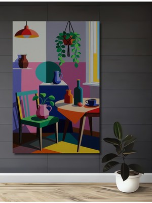 Teona Ahşap Canlı Renkler Geometrik Natürmort Yağlı Boya Görünümlü Ahşap Dekoratif Ev,antre,salon,ofis Tablo