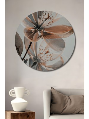 Teona Ahşap Zarif Çiçek Bahçesi Sulu Boya Görünümlü Ahşap Dekoratif Tablo Yuvarlak Duvar Tablosu