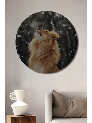 Teona Ahşap Aslan Karakalem Görünümlü Ahşap Dekoratif Tablo Yuvarlak Duvar Tablosu