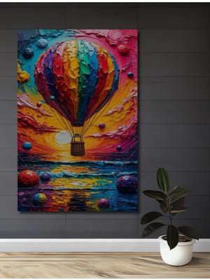 Teona Ahşap Renkli Sıcak Hava Balonu Yağlı Boya Görünümlü Ahşap Dekoratif Ev,antre,salon,ofis,mutfak Tablo