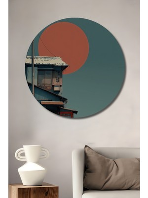 Teona Ahşap Japon Kış Manzarası Suluboya Görünümlü Dekoratif Ahşap Tablo Yuvarlak Duvar Tablosu