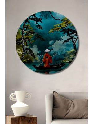 Teona Ahşap Teknoloji Sanat Bohem Tarzı Yağlı Boya Görünümlü Soyut Ahşap Dekoratif Tablo Yuvarlak Duvar Tablosu