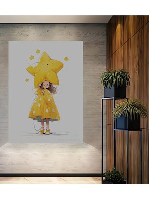 Teona Ahşap Sevimli Yıldız Kızı Yağlı Boya Görünümlü Ahşap Dekoratif Ev,antre,ofis,mutfak,yatak Odası Tablo