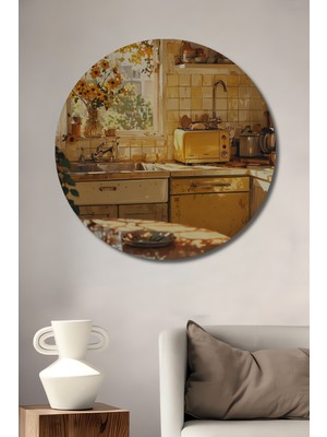 Teona Ahşap Sarı Rüyalar Mutfak Tablosu Yuvarlak Duvar Tablosu