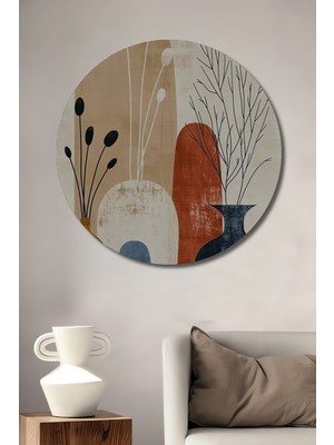 Teona Ahşap Soyut Modern Vazolar Yağlı Boya Görünümlü Ahşap Tablo Yuvarlak Duvar Tablosu