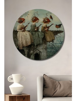 Teona Ahşap Mistik Melodiler Boho Sanat Tablosu Yuvarlak Duvar Tablosu