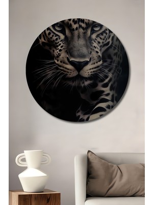 Teona Ahşap Büyüleyici Jaguar Yağlı Boya Görünümlü Dekoratif Ahşap Tablo Yuvarlak Duvar Tablosu