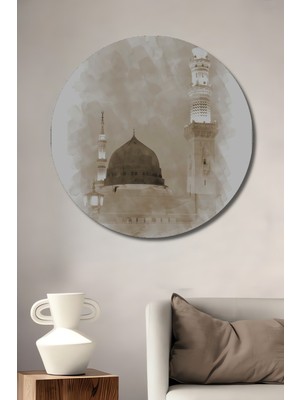 Teona Ahşap Manevi Yeşil Kubbe Sulu Boya Görünümlü Dekoratif Ahşap Tablo Yuvarlak Duvar Tablosu