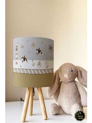 Talia Home Kahverengi Çapa Denizci Desenli Çocuk Odası Abajur Masa Lambası TLAB-015