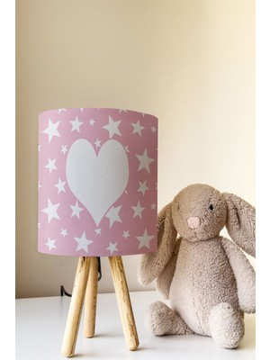 Talia Home Pembe Kalp ve Yıldızlar Çocuk Odası Abajur Masa Lambası TLAB-118