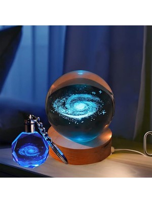 baytoptan Toz Bulutu Tasarımlı Renk Değiştiren Usb'li Cam Küre ve Işıklı Anahtarlık
