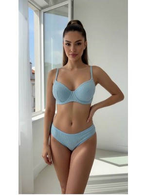 Arona Kadın Balenli Fitilli Kaşkorse Mavi Sütyen Takımı