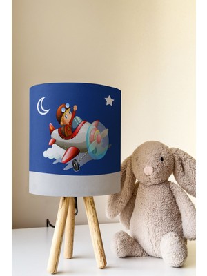 Talia Home Pilot Uçak Desenli Çocuk Odası Abajur Masa Lambası TLAB-065