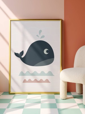 Fuart.Co Mavi Balina Temalı Çocuk Odası Posteri Kuşe Baskı (Çerçevesiz) CCFU