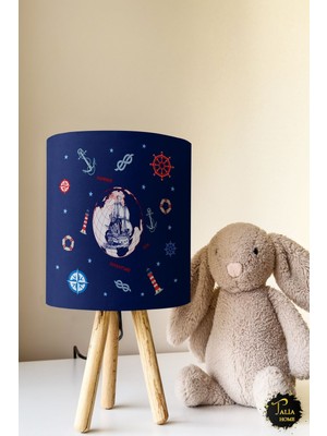 Talia Home Lacivert Denizci Desenli Çocuk Odası Abajur Masa Lambası TLAB-023