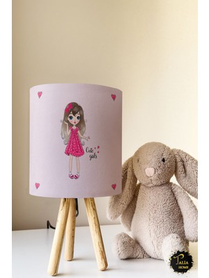 Talia Home Kalpli Pembe Çocuk Odası Abajur Masa Lambası TLAB-013
