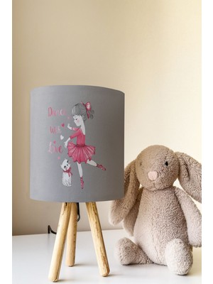 Talia Home Balerin Kız ve Kedi Desen Çocuk Odası Abajur Masa Lambası TLAB-217