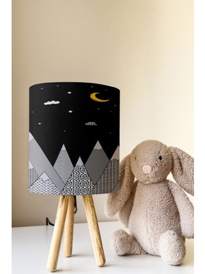 Talia Home Siyah Beyaz Dağ Desenli Çocuk Odası Abajur Masa Lambası TLAB-231