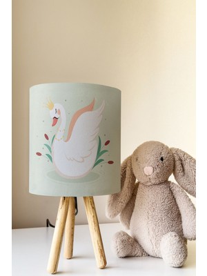 Talia Home Yeşil Kuğu Desenli Çocuk Odası Abajur Masa Lambası TLAB-221